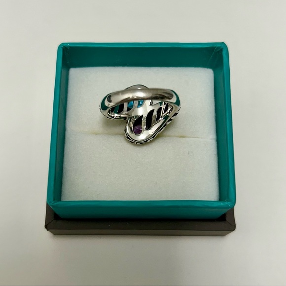 EFFY 18K Gold & Sterling Silver Natural Amethyst Blue Topaz Bypass Ring Size 7 - Picture 3 of 5